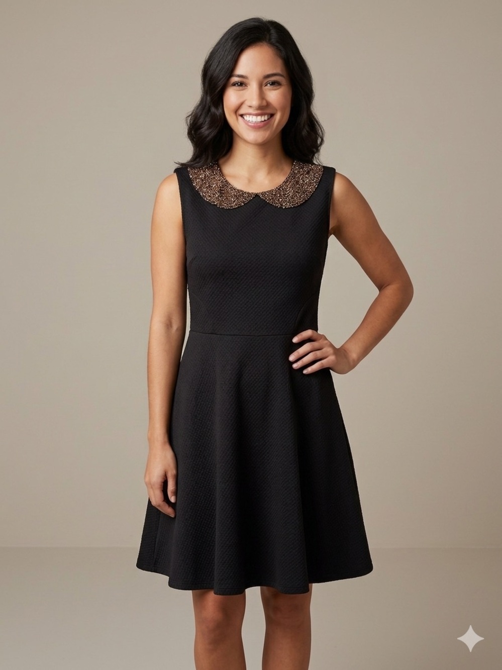 Maison Jules Fit & Flare Dress with Beaded Collar. Size Small
